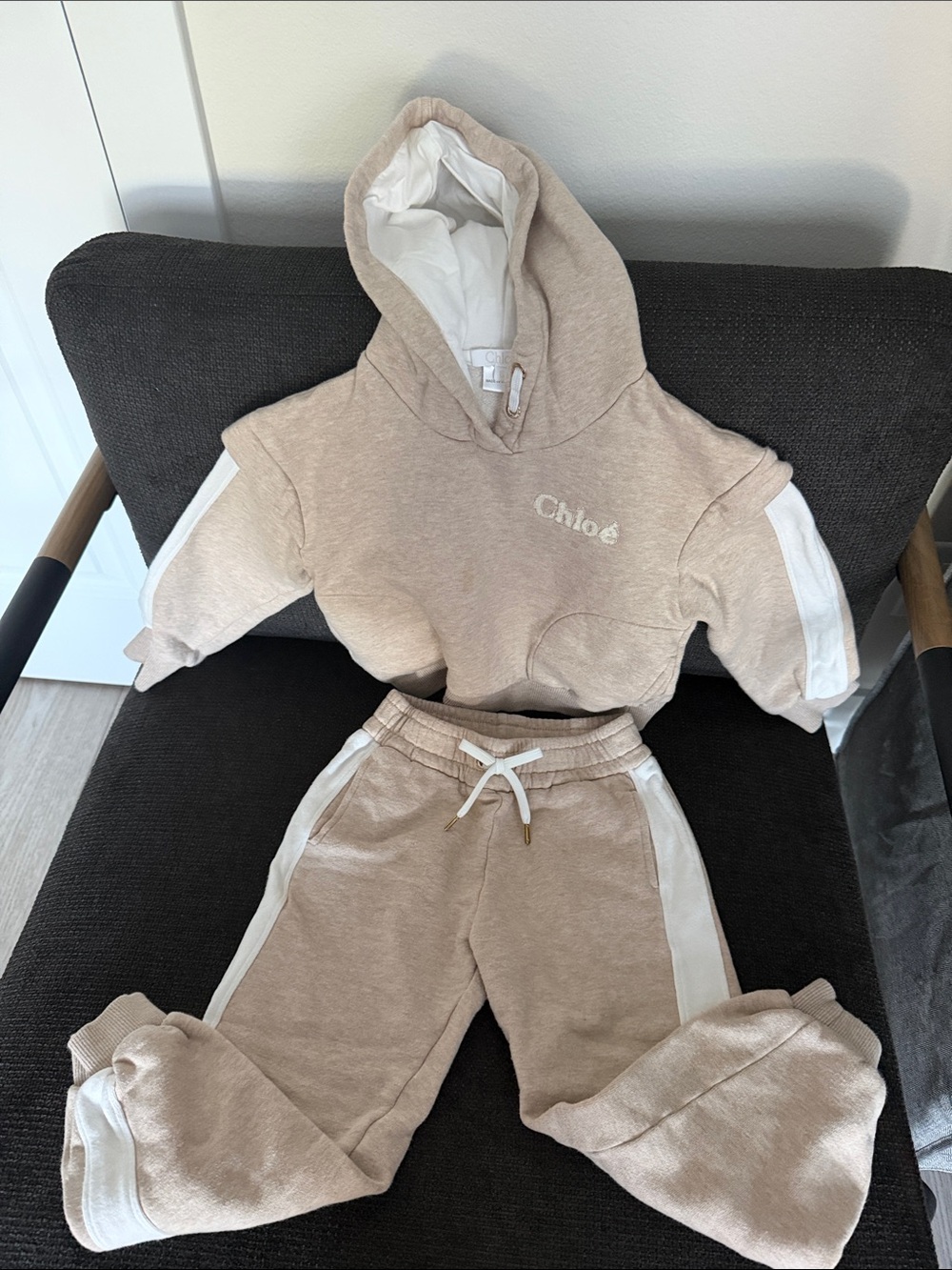 Chloé Beige & White Kids Hoodie and Jogger Set